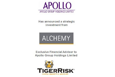 Apollo Group Holdings Limited Announces a Strategic Investment by Alchemy