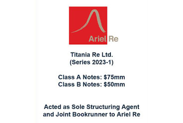 Sole Structuring Agent and Joint Bookrunner to Ariel Re Sponsored Titania Re Ltd. on the $125mm Series 2023-1 Class A and Class B Notes